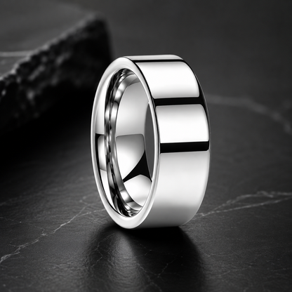 High Polished Flat Tungsten Wedding Band