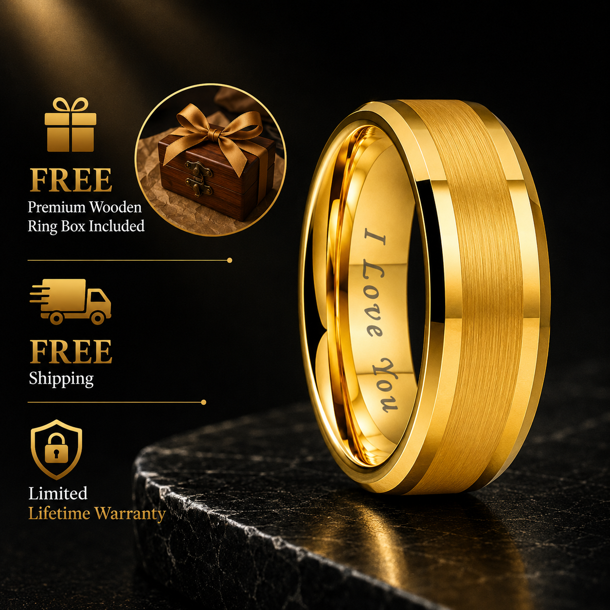 I Love You Gold Tungsten Ring