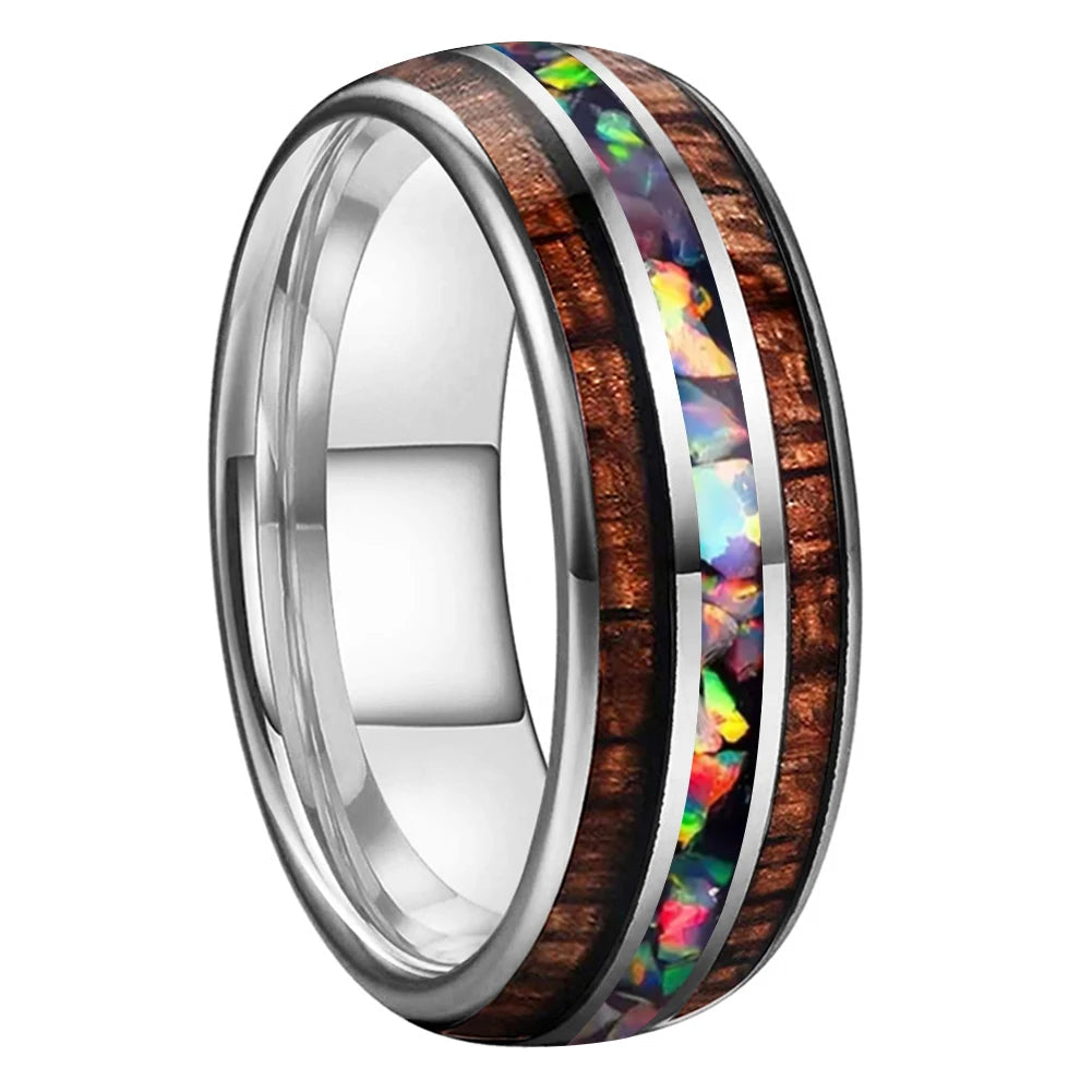 Inlaid Hawaiian Koa Wood Tungsten Ring