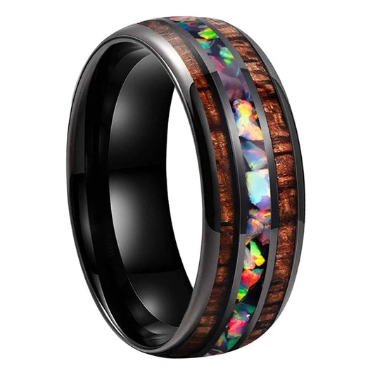 Inlaid Hawaiian Koa Wood Tungsten Ring