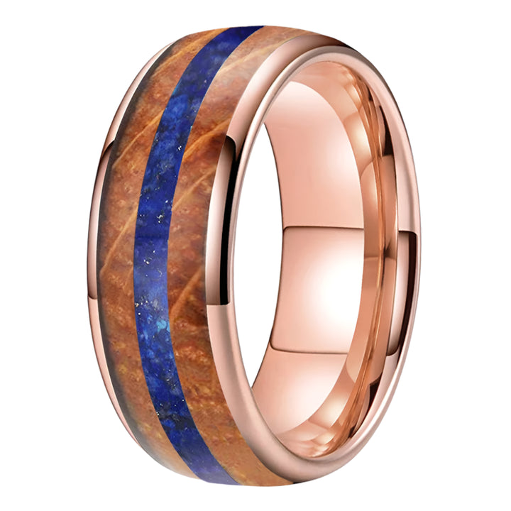 Inlaid Blue Opal Wood Tungsten Ring
