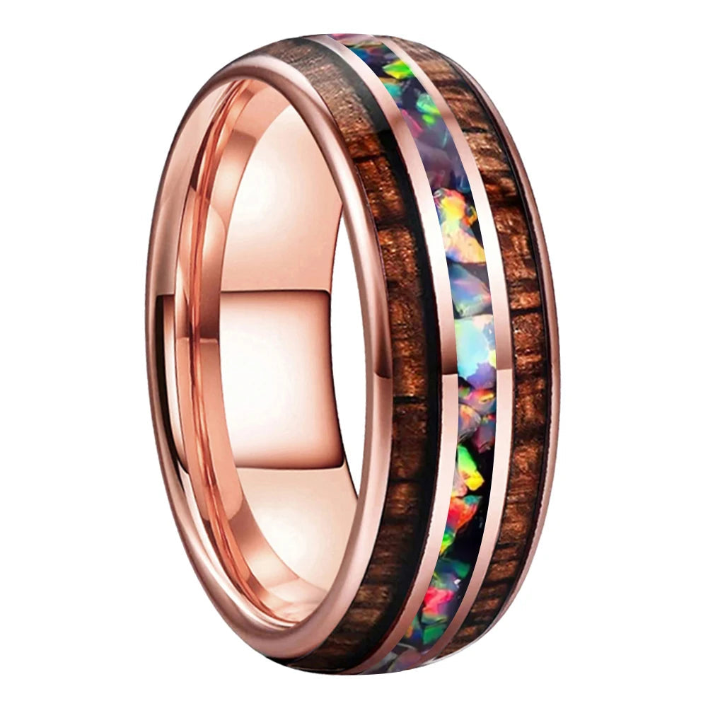 Inlaid Hawaiian Koa Wood Tungsten Ring