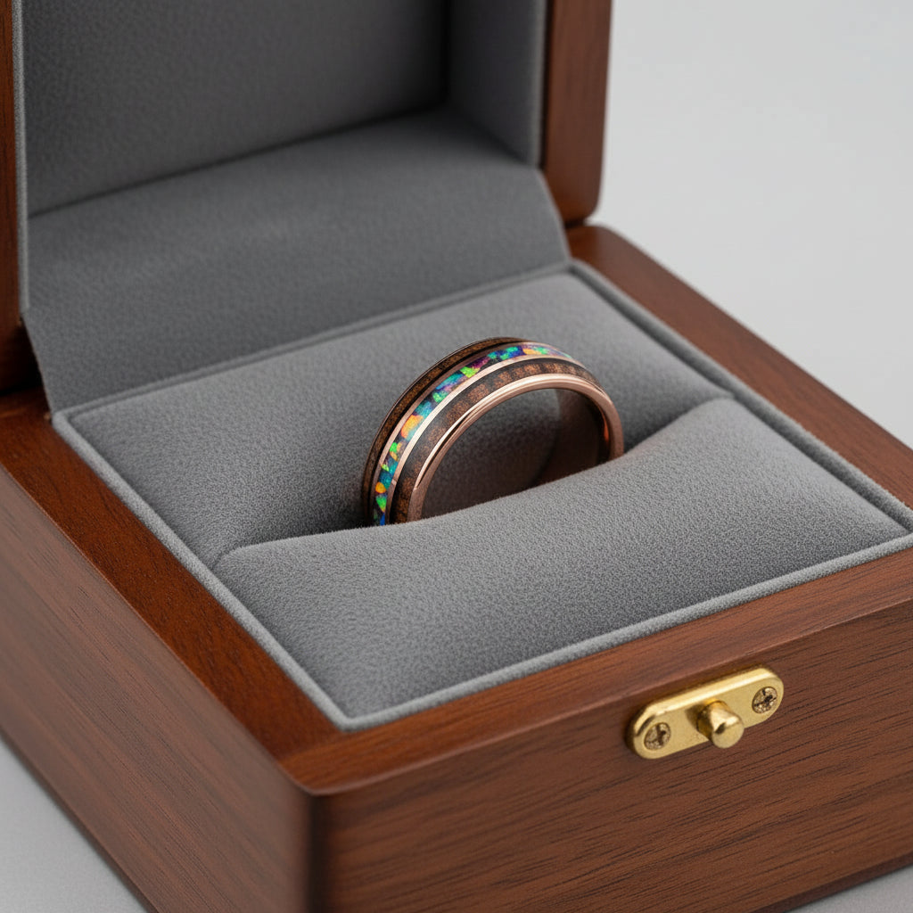 Inlaid Hawaiian Koa Wood Tungsten Ring