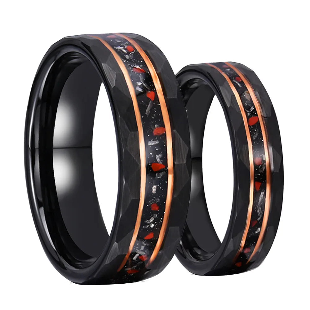 Iron Grit Inlaid Tungsten Ring