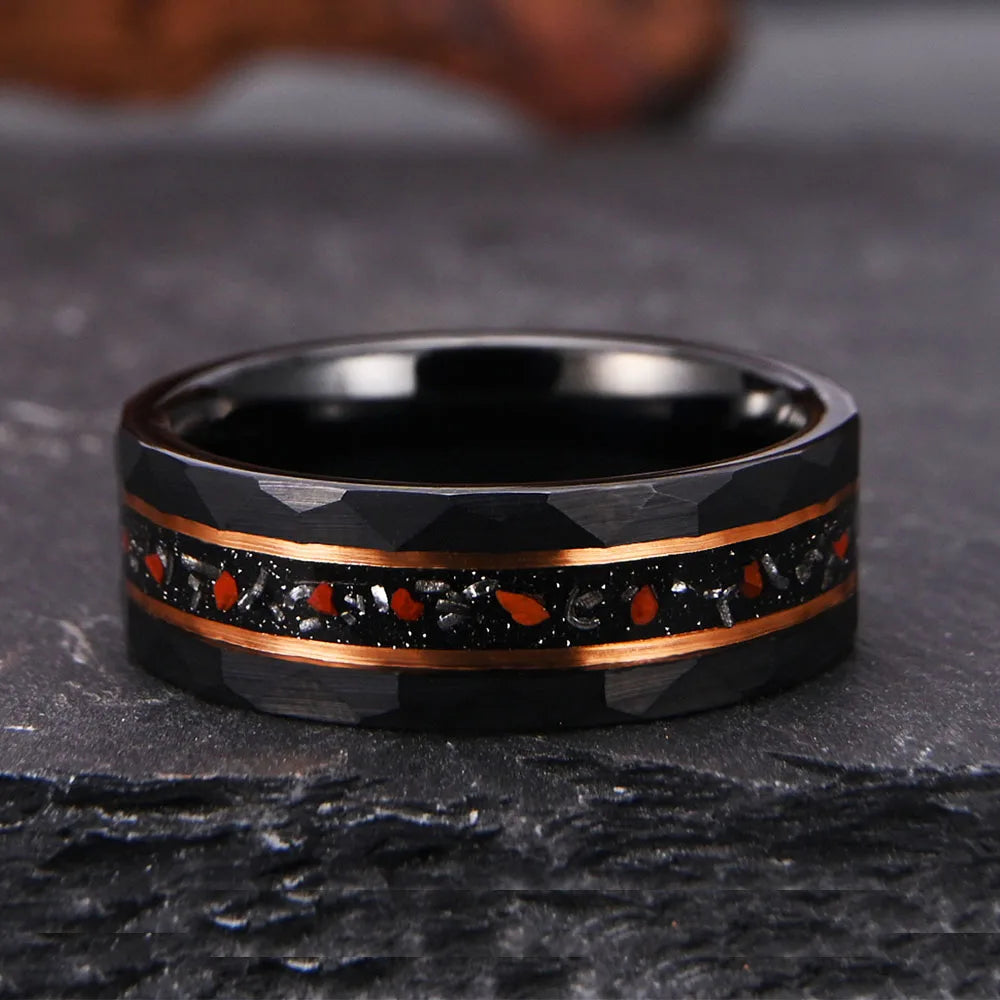 Iron Grit Inlaid Tungsten Ring