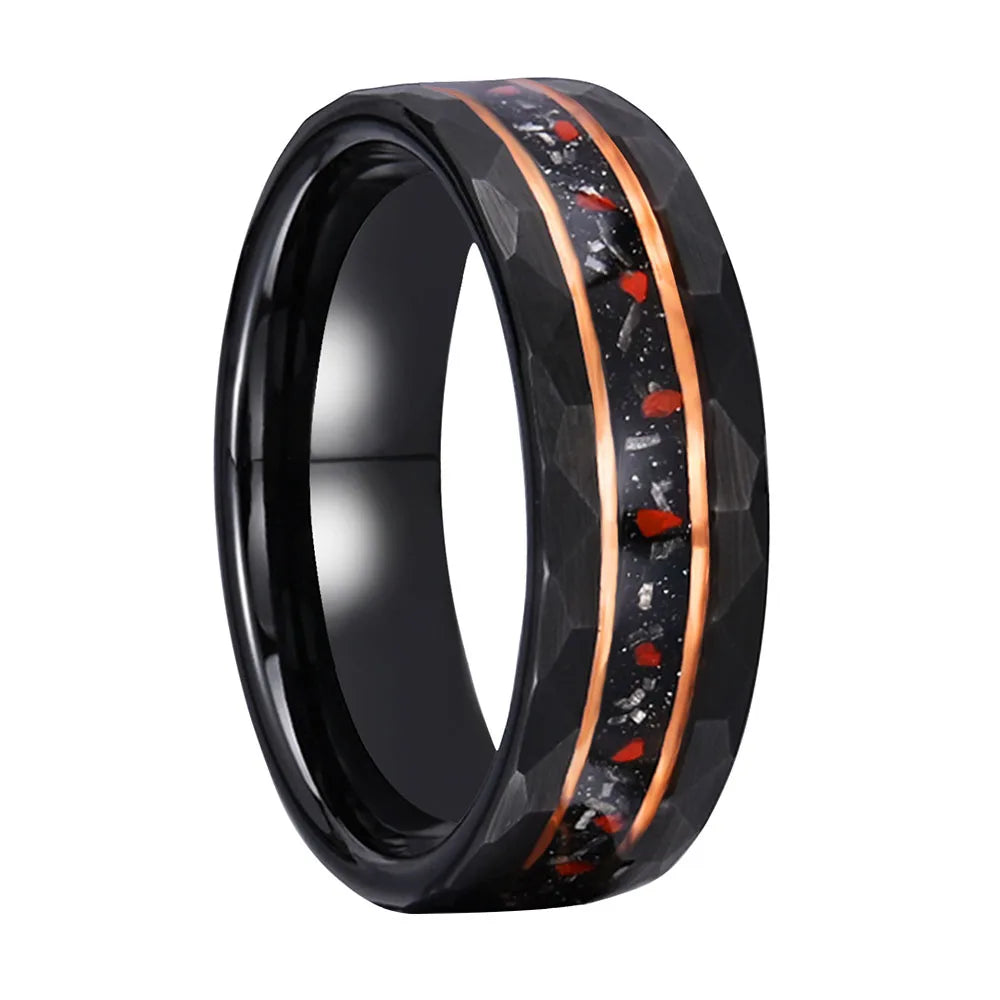 Iron Grit Inlaid Tungsten Ring