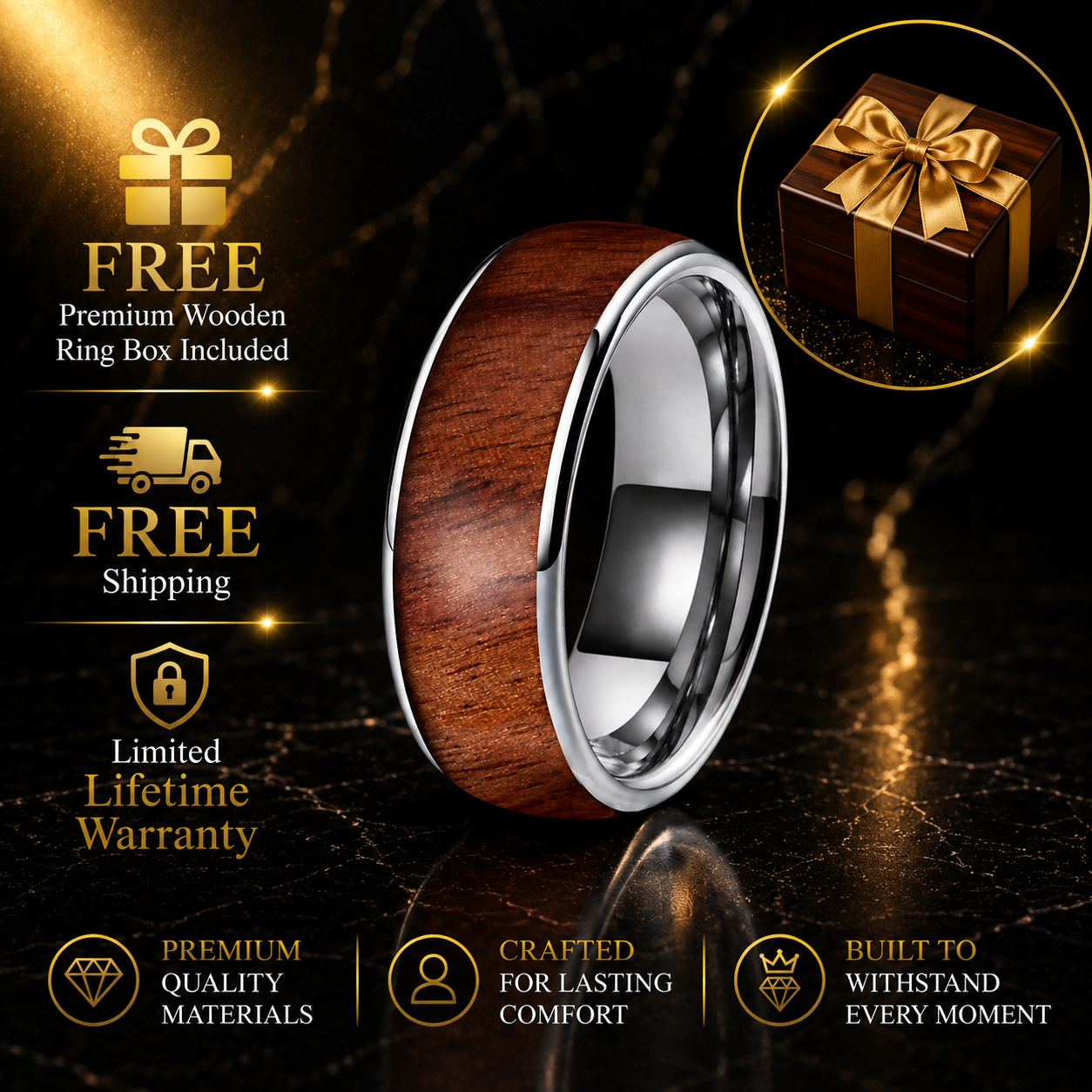 Koa Wood Tungsten Wedding Ring