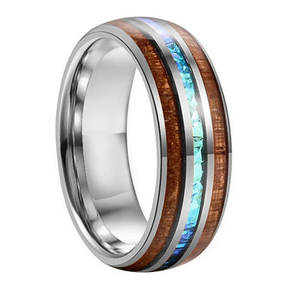 Koa Wood & Acacia Opal Inlay Tungsten Band