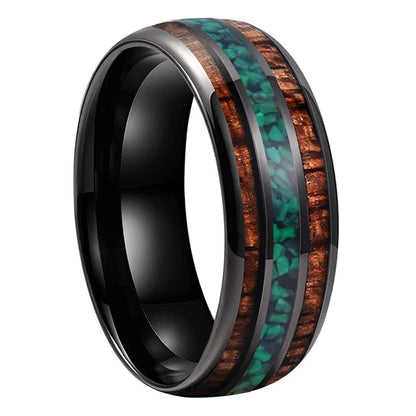 Koa Wood & Green Malachite Tungsten Wedding Band