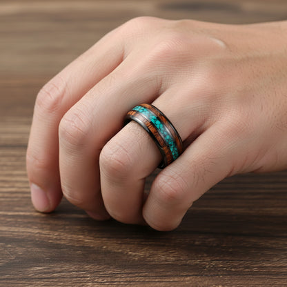 Koa Wood & Green Malachite Tungsten Wedding Band