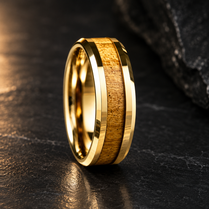 Koa Wood Tungsten Ring with Beveled Polished Finish
