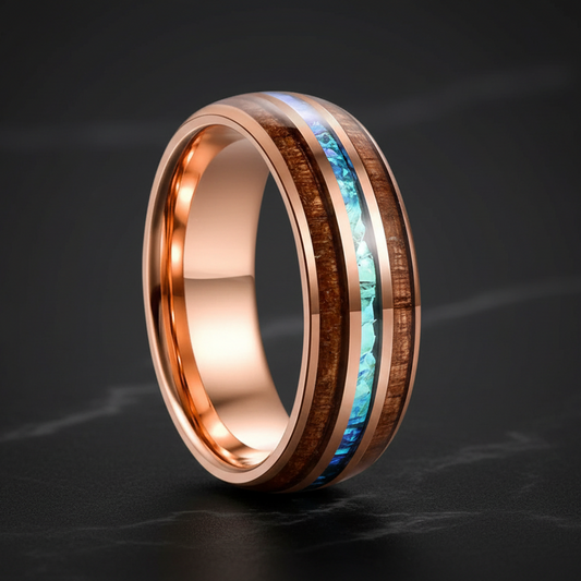 Koa Wood & Acacia Opal Inlay Tungsten Band