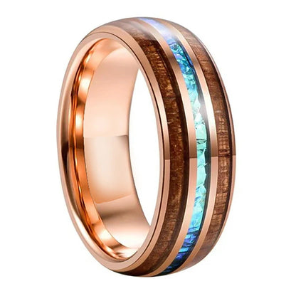Koa Wood & Acacia Opal Inlay Tungsten Band