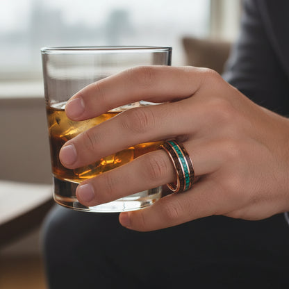 Koa Wood & Green Malachite Tungsten Wedding Band