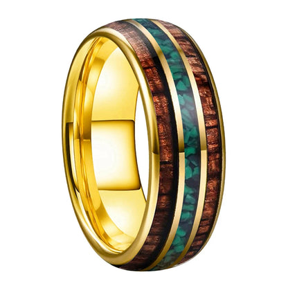 Koa Wood & Green Malachite Tungsten Wedding Band