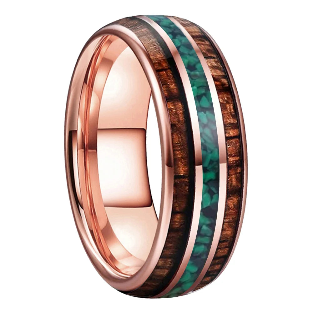 Koa Wood & Green Malachite Tungsten Wedding Band