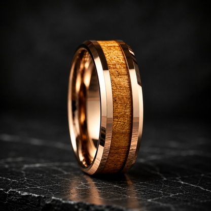 Koa Wood Tungsten Ring with Beveled Polished Finish