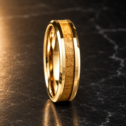 Koa Wood Tungsten Ring with Beveled Polished Finish