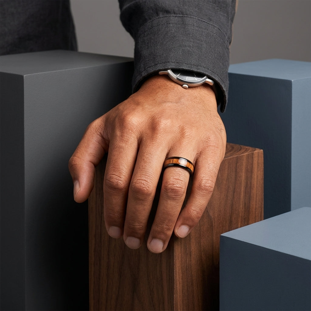Koa Wood Tungsten Wedding Ring