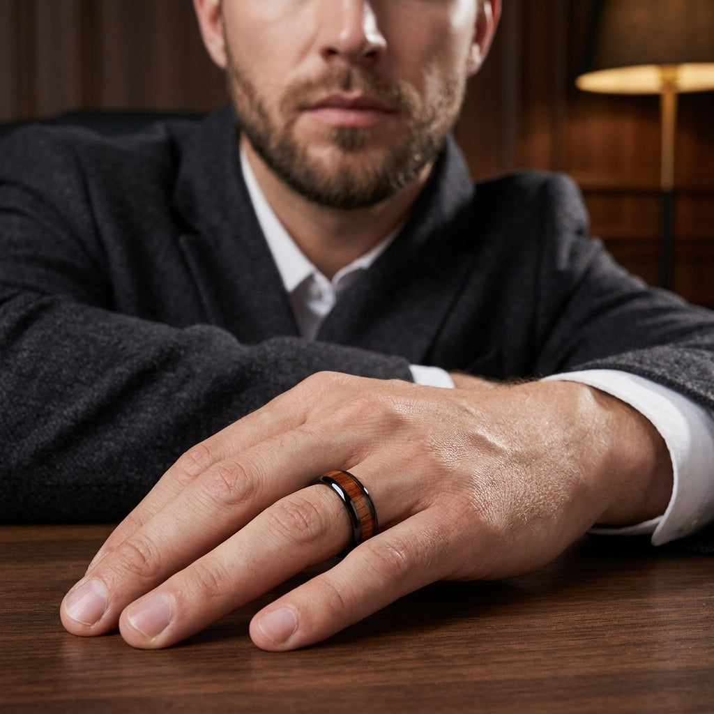 Koa Wood Tungsten Ring