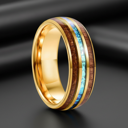 Koa Wood & Acacia Opal Inlay Tungsten Band