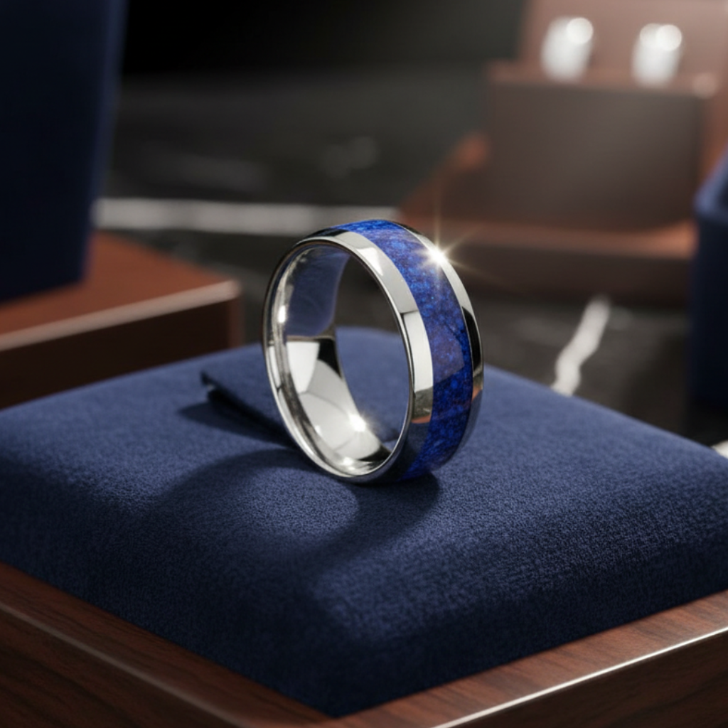 Lapis Lazuli Inlay Tungsten Wedding Band