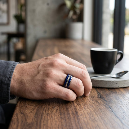 Lapis Lazuli & Meteorite Tungsten Wedding Band