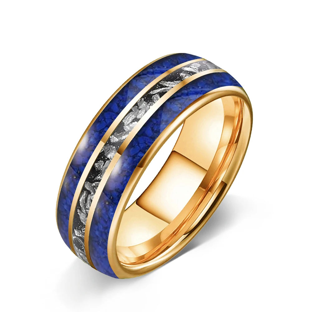 Lapis Lazuli & Meteorite Tungsten Wedding Band
