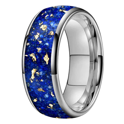 Lapis Lazuli and Gold Foil Inlay Tungsten Wedding Ring