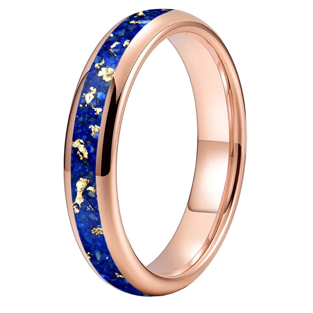 Lapis Lazuli and Gold Foil Inlay Tungsten Wedding Ring