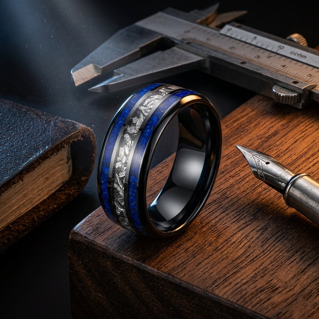 Lapis Lazuli & Meteorite Tungsten Wedding Band