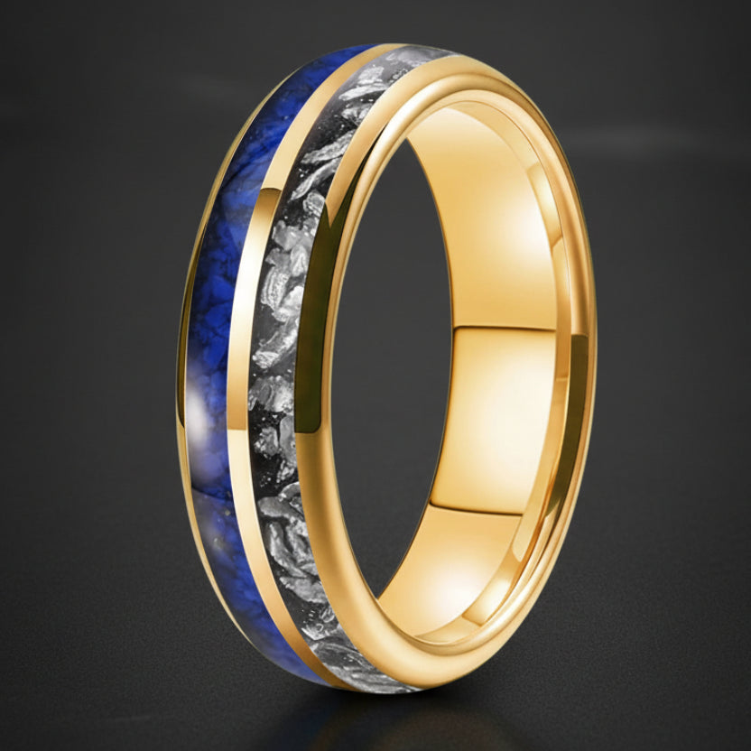 Lapis Lazuli & Meteorite Tungsten Wedding Band