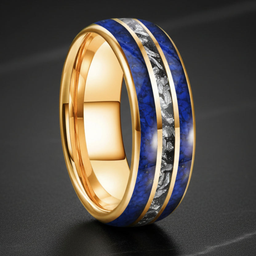 Lapis Lazuli & Meteorite Tungsten Wedding Band