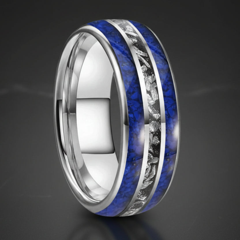 Lapis Lazuli & Meteorite Tungsten Wedding Band
