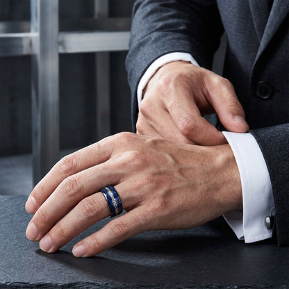 Lapis Lazuli & Meteorite Tungsten Wedding Band