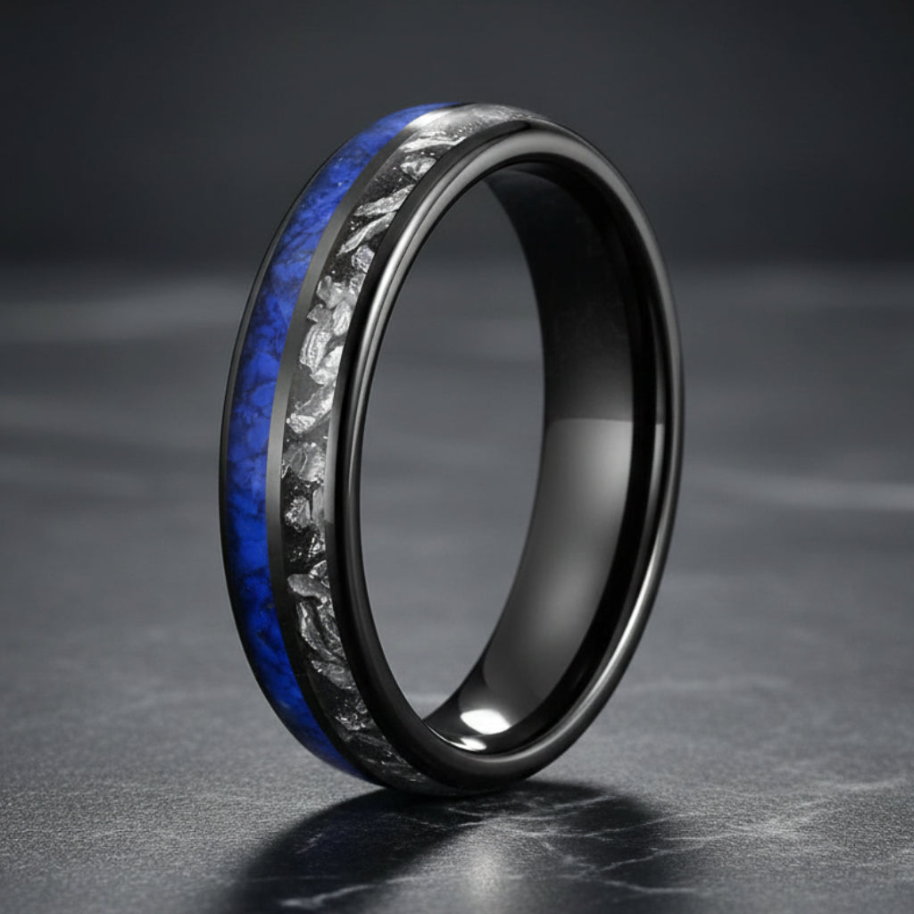 Lapis Lazuli & Meteorite Tungsten Wedding Band