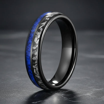 Lapis Lazuli & Meteorite Tungsten Wedding Band