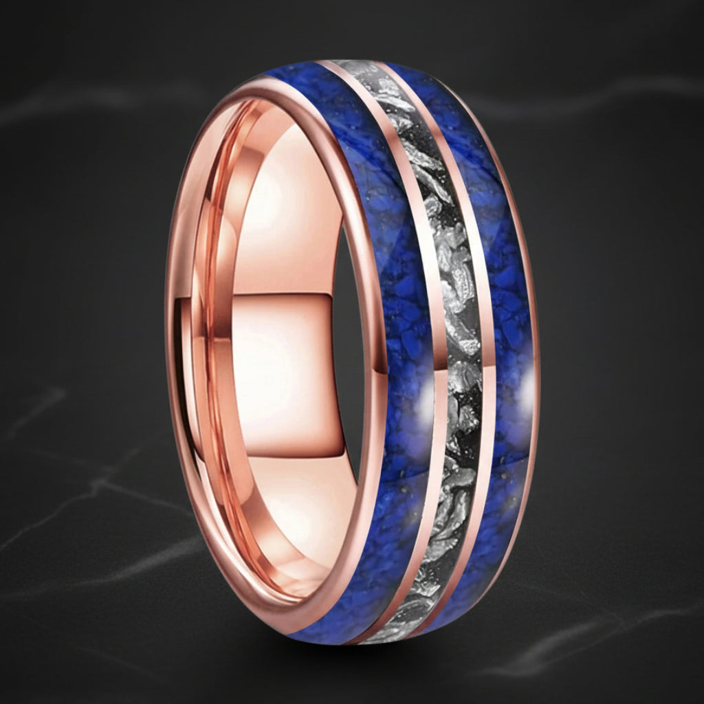 Lapis Lazuli & Meteorite Tungsten Wedding Band