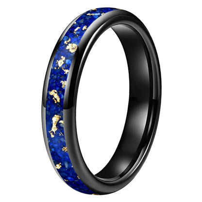 Lapis Lazuli and Gold Foil Inlay Tungsten Wedding Ring