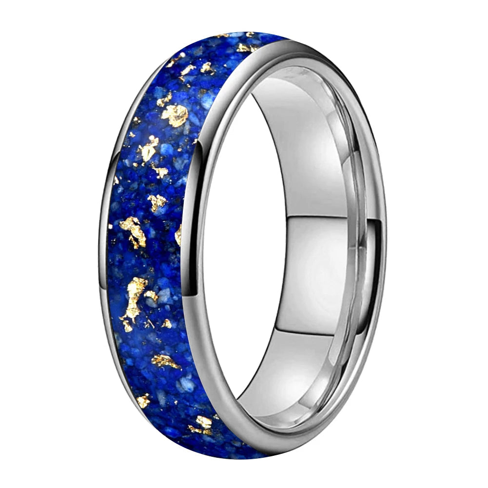 Lapis Lazuli and Gold Foil Inlay Tungsten Wedding Ring