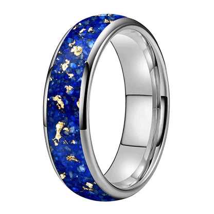Lapis Lazuli and Gold Foil Inlay Tungsten Wedding Ring