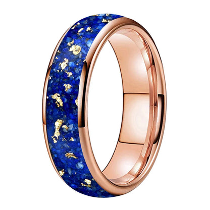 Lapis Lazuli and Gold Foil Inlay Tungsten Wedding Ring