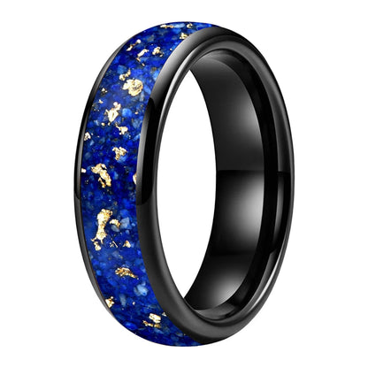Lapis Lazuli and Gold Foil Inlay Tungsten Wedding Ring