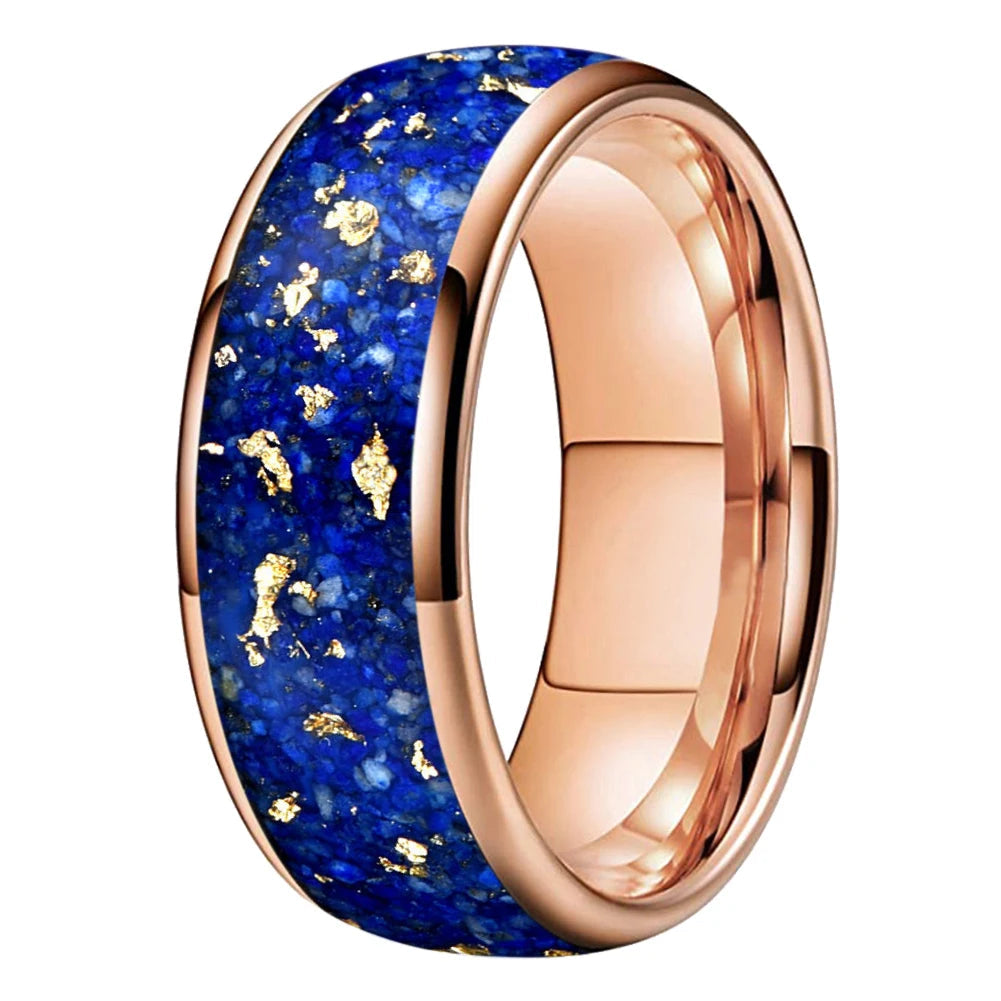 Lapis Lazuli and Gold Foil Inlay Tungsten Wedding Ring