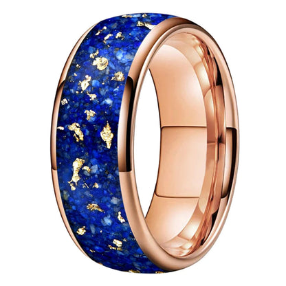 Lapis Lazuli and Gold Foil Inlay Tungsten Wedding Ring