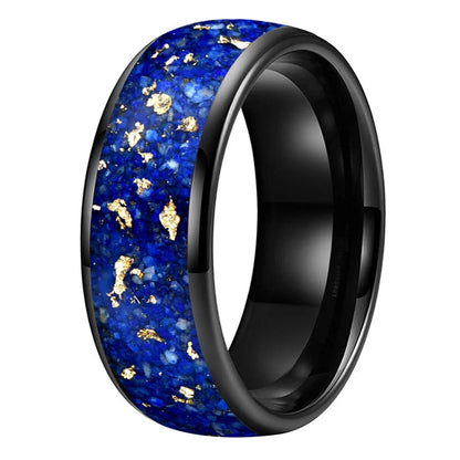 Lapis Lazuli and Gold Foil Inlay Tungsten Wedding Ring