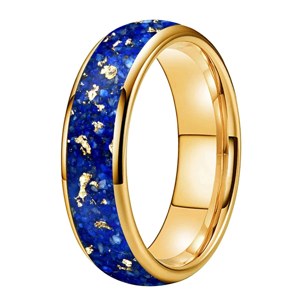 Lapis Lazuli and Gold Foil Inlay Tungsten Wedding Ring