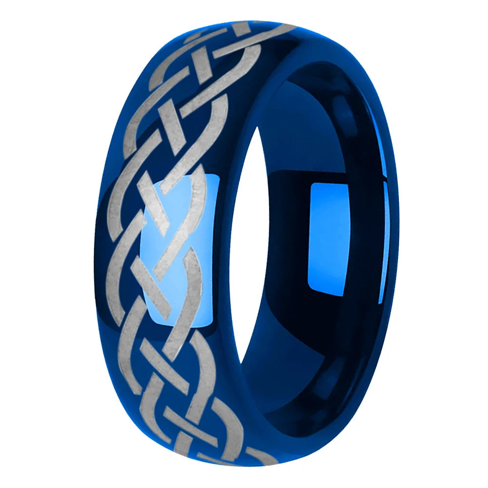 Laser-Carved Viking Celtic Knot Tungsten Wedding Band