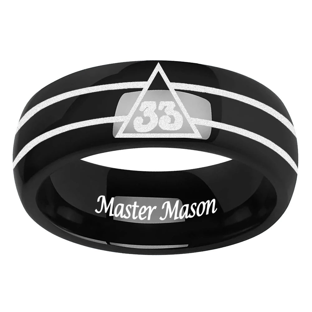 Laser-Engraved 33° Masonic Tungsten Ring