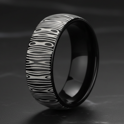 Laser Engraved Damascus Tungsten Ring